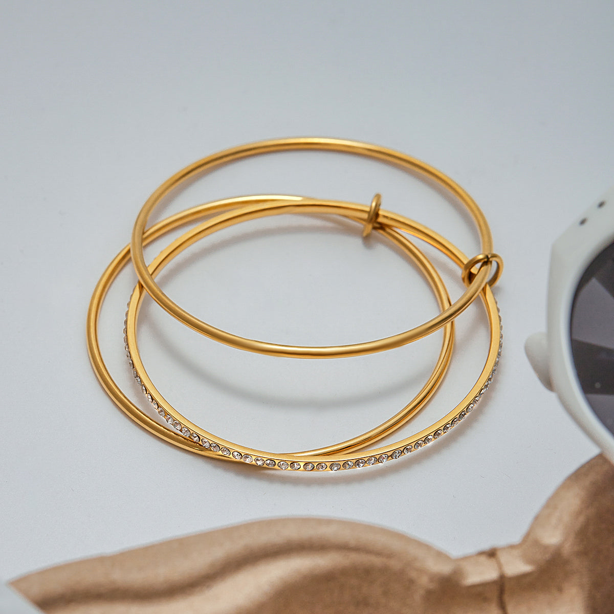 Interlinked Zircon Premium Bangle Bracelet - 18K Gold Plated