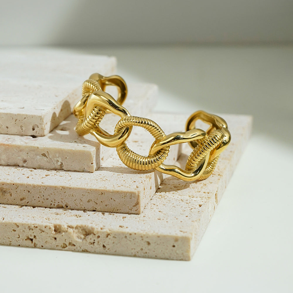 Sia Cuff Designer Premium Bracelet - 18K Gold Plated
