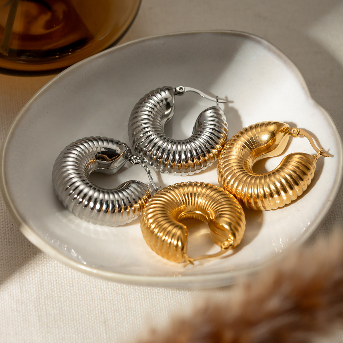 Ripple Hoop Premium Earrings - 18K Gold Plated