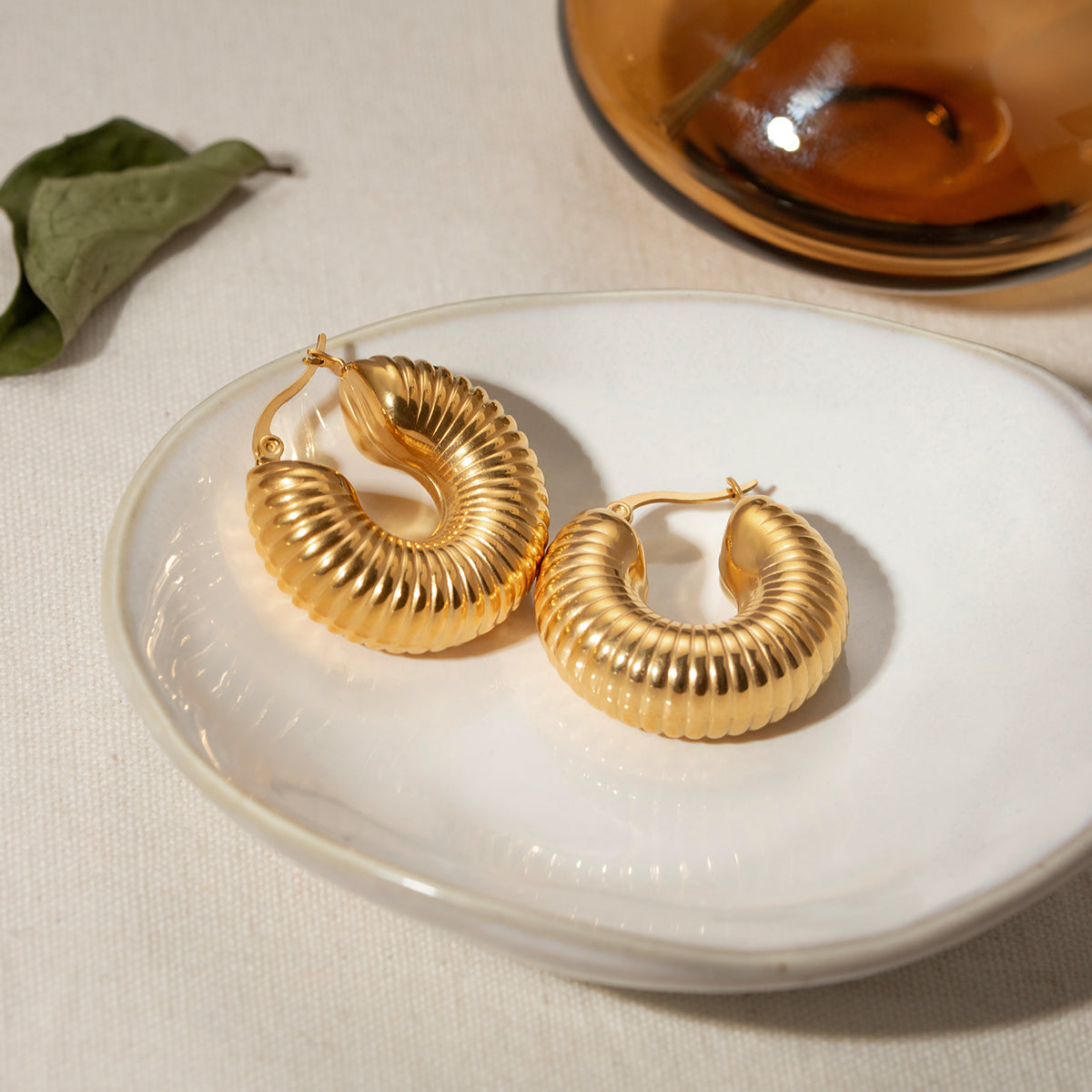 Ripple Hoop Premium Earrings - 18K Gold Plated