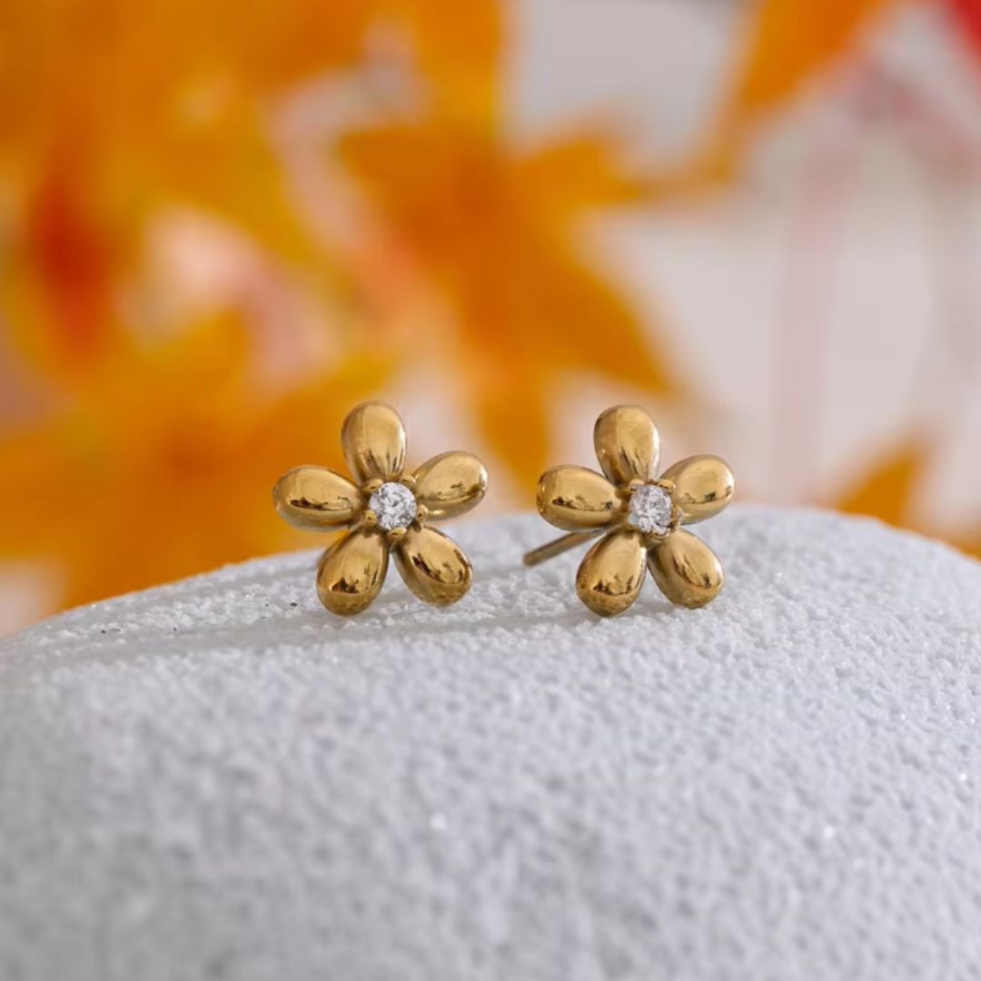 Flower Stud Premium Earrings - 18K Gold Plated