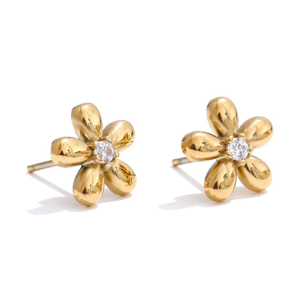 Flower Stud Premium Earrings - 18K Gold Plated