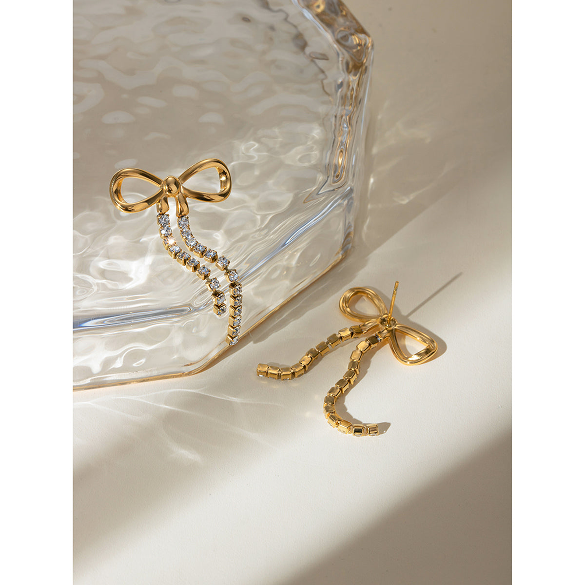 Bow Zircon Dangler Premium Earrings - 18K Gold Plated