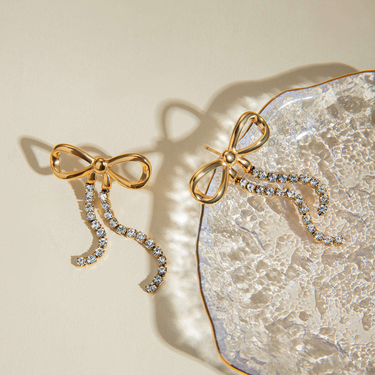 Bow Zircon Dangler Premium Earrings - 18K Gold Plated