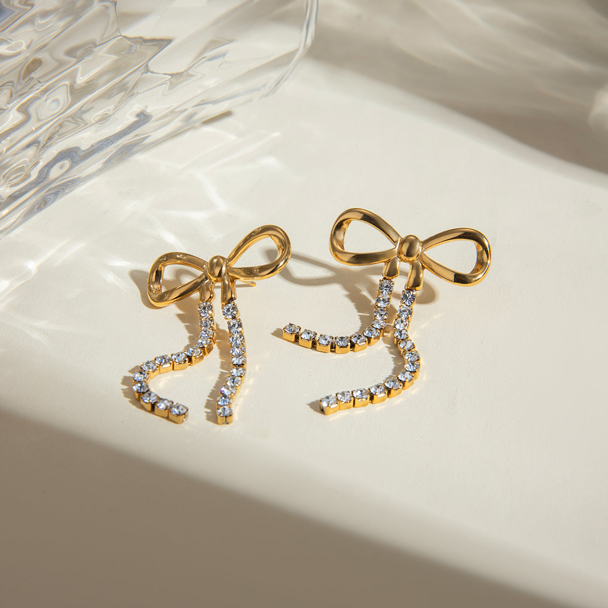 Bow Zircon Dangler Premium Earrings - 18K Gold Plated