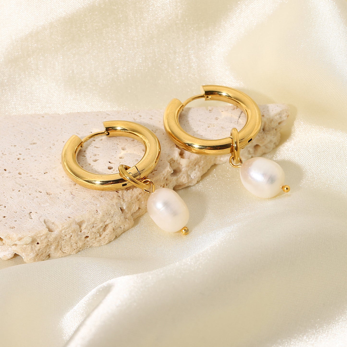 Pearl Hoop Premium Earrings - 18K Gold Plated