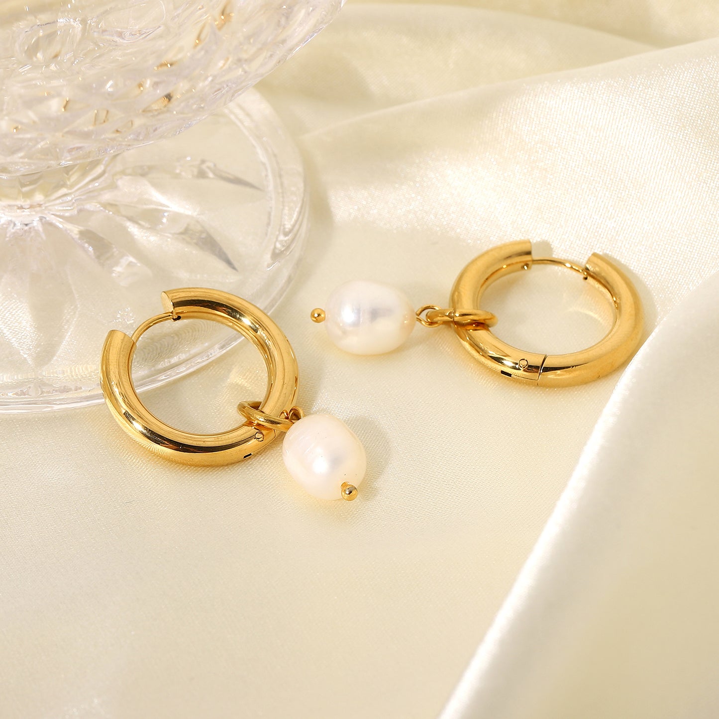 Pearl Hoop Premium Earrings - 18K Gold Plated
