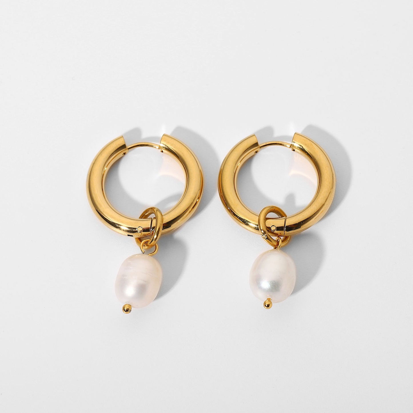 Pearl Hoop Premium Earrings - 18K Gold Plated