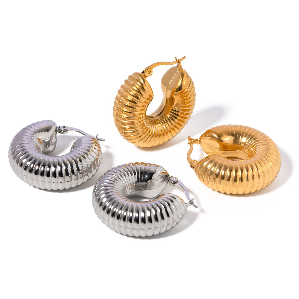 Ripple Hoop Premium Earrings - 18K Gold Plated