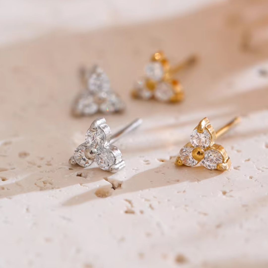 Trinity Stud Premium Earrings - 18K Gold Plated