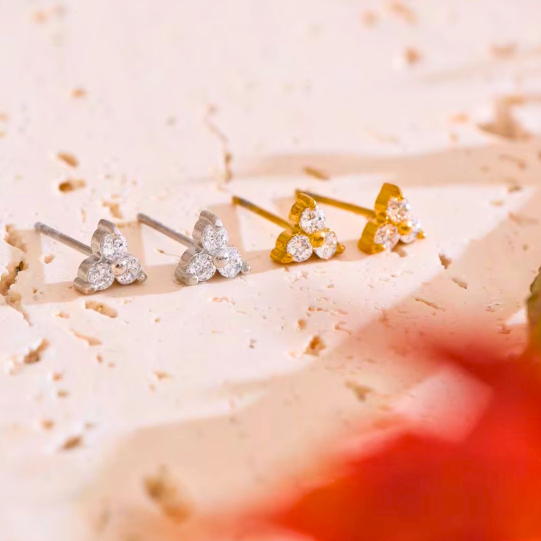Trinity Stud Premium Earrings - 18K Gold Plated