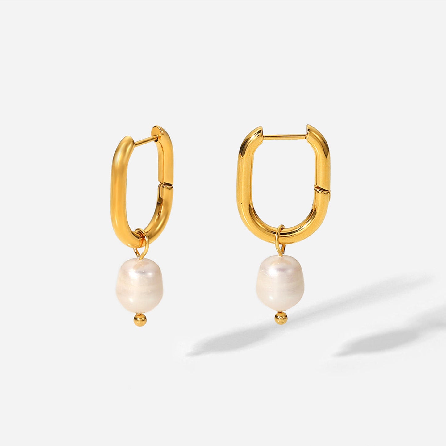 Pearl U Hoop Premium Earrings - 18K Gold Plated