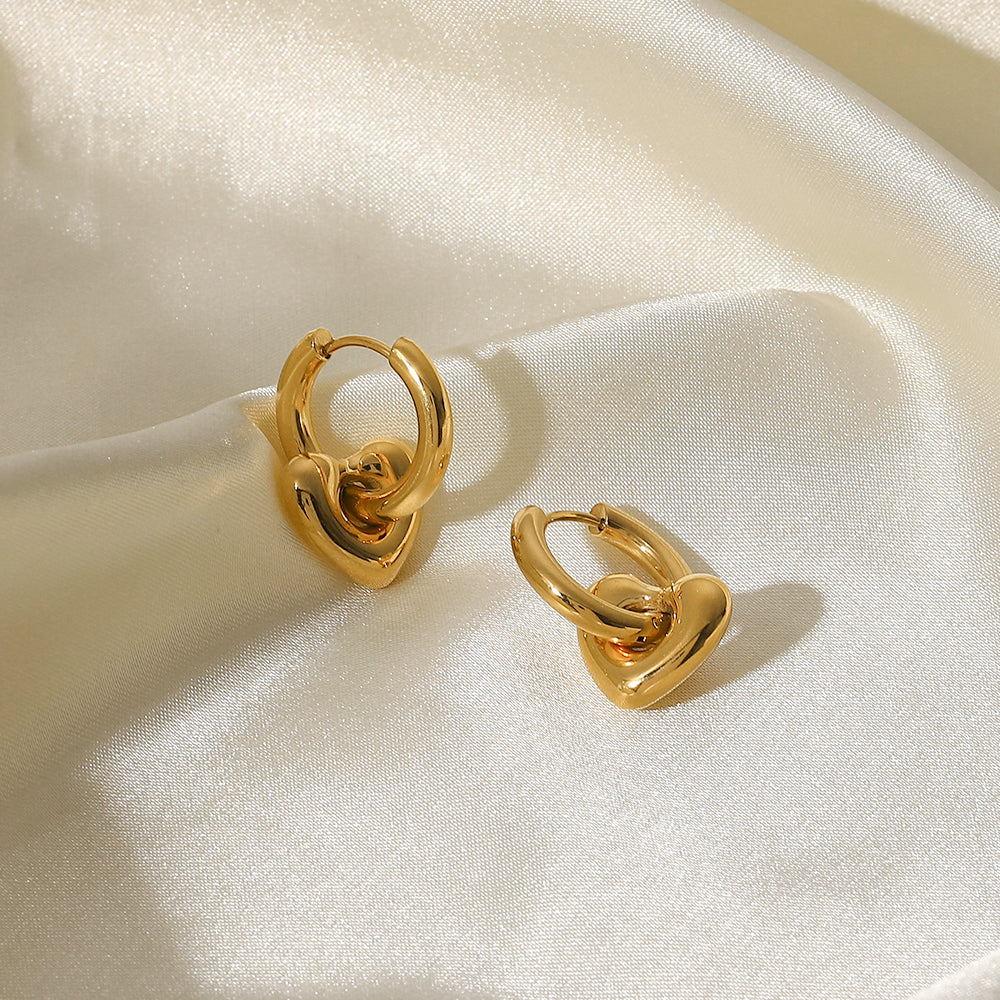 Elra Heart Hoop Premium Earrings - 18K Gold Plated