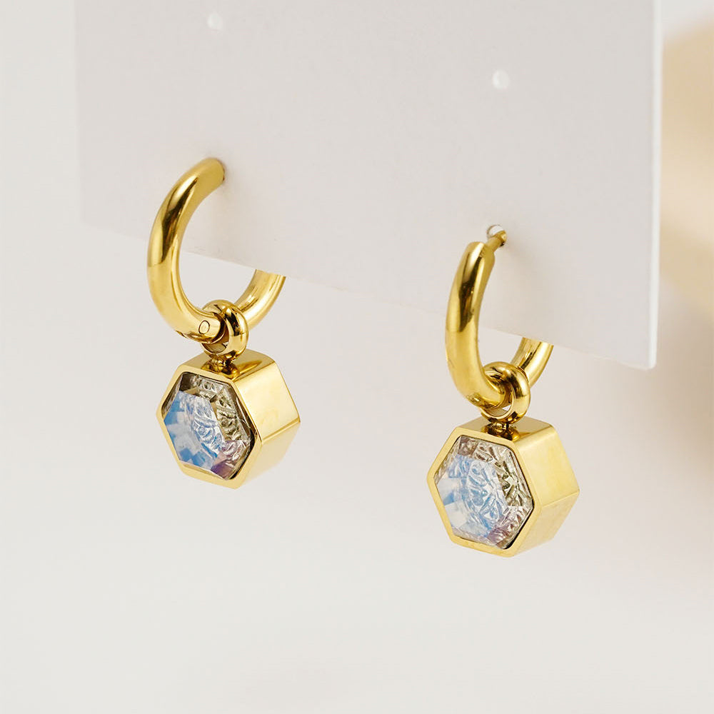 Hex Drop Hoop Designer Premium Earrings - 18K Gold Plated