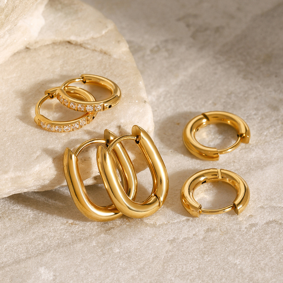 Teya Classic Hoops Set Premium Earrings - 18K Gold Plated