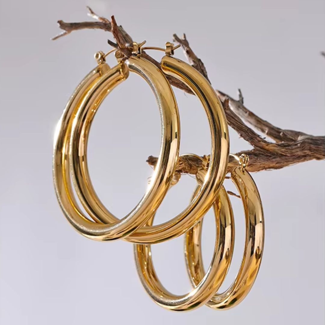 Rae Hoops Premium Earrings - 18K Gold Plated