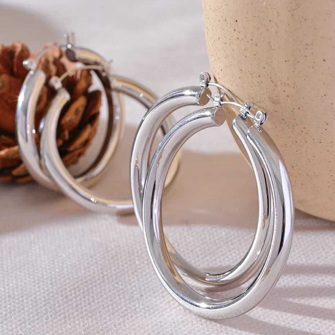 Rae Hoops Premium Earrings - 18K Gold Plated