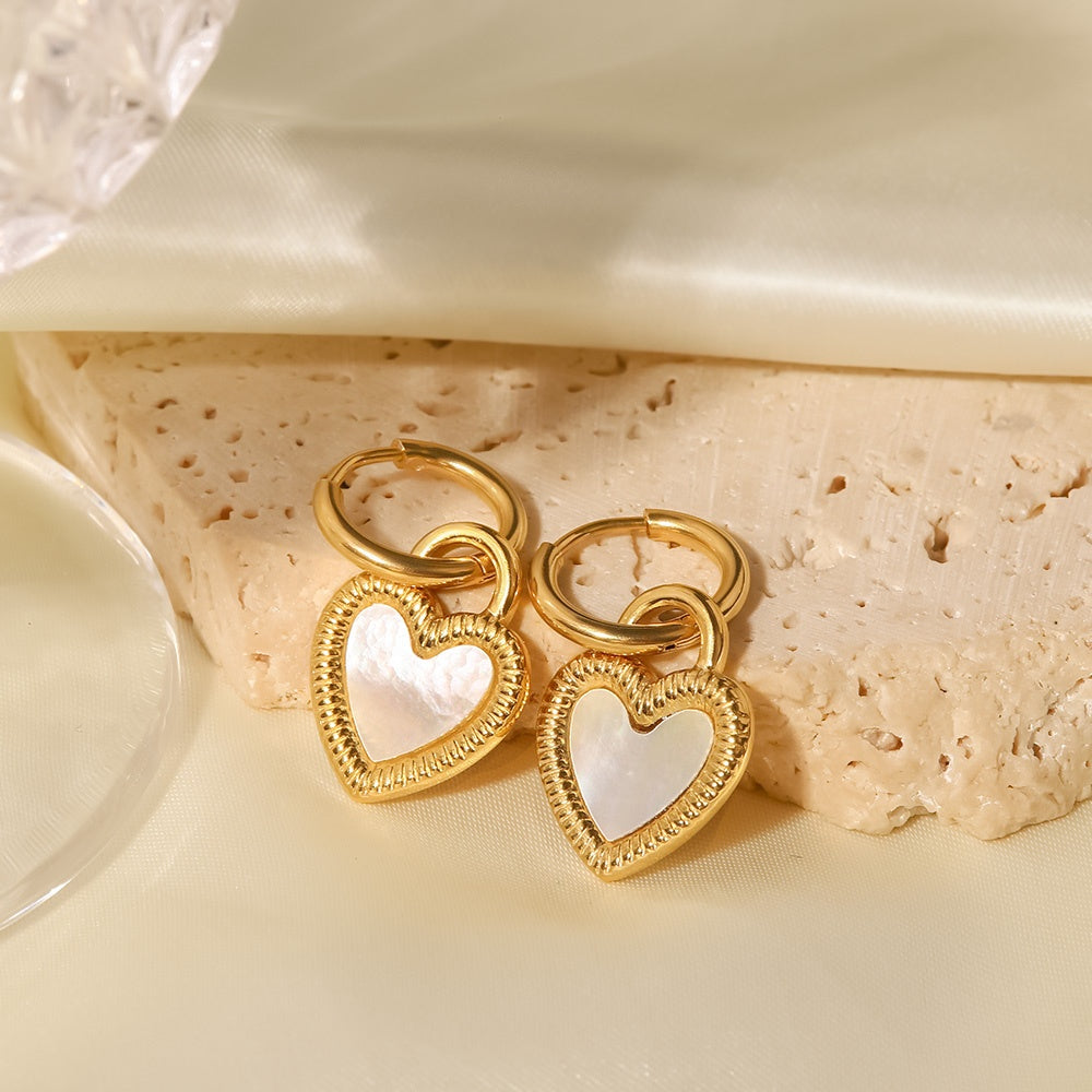 Mother of Pearl Heart Hoops Premium Earrings - 18K Gold Plated