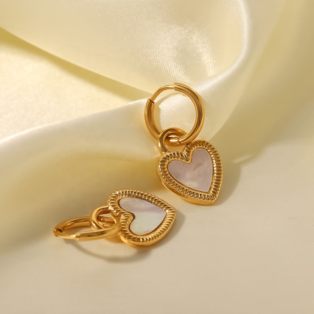 Mother of Pearl Heart Hoops Premium Earrings - 18K Gold Plated