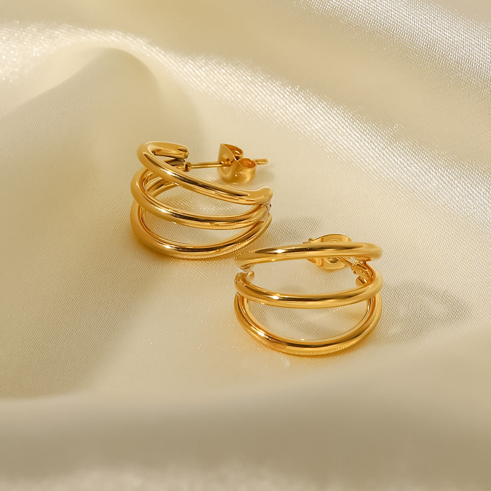 Triple Half Hoop Premium Earrings - 18K Gold Plated