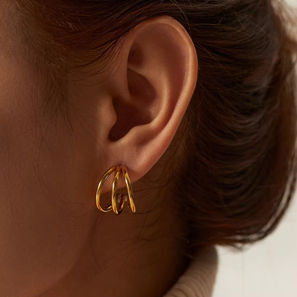 Triple Half Hoop Premium Earrings - 18K Gold Plated
