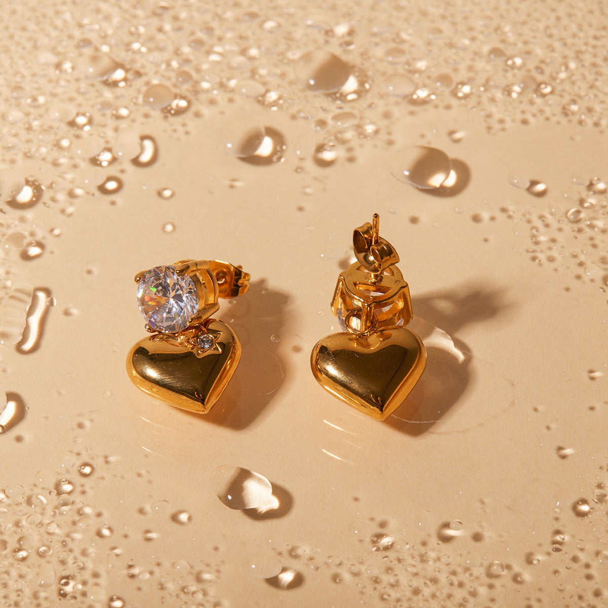 Koko Zircon Heart Premium Earrings - 18K Gold Plated