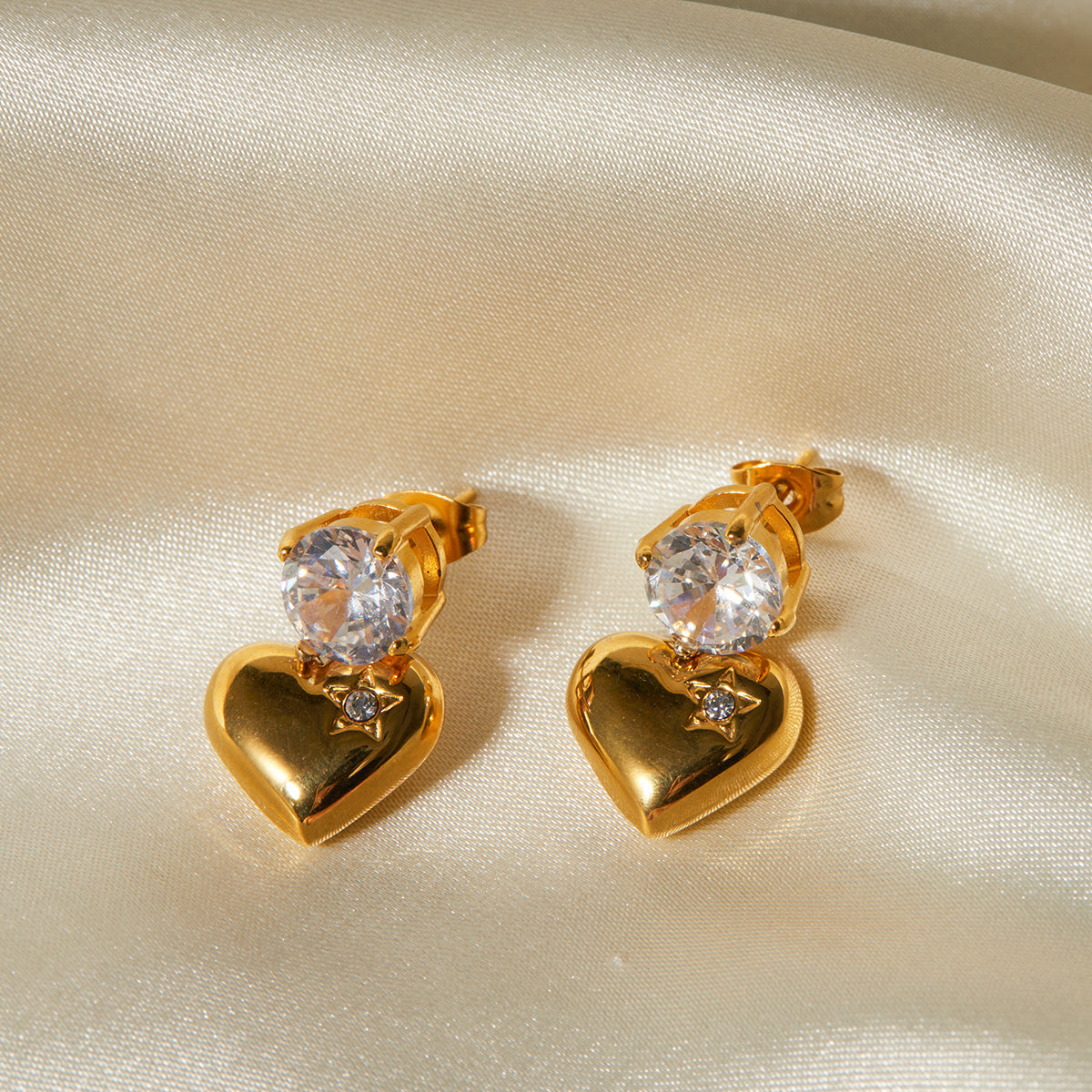 Koko Zircon Heart Premium Earrings - 18K Gold Plated