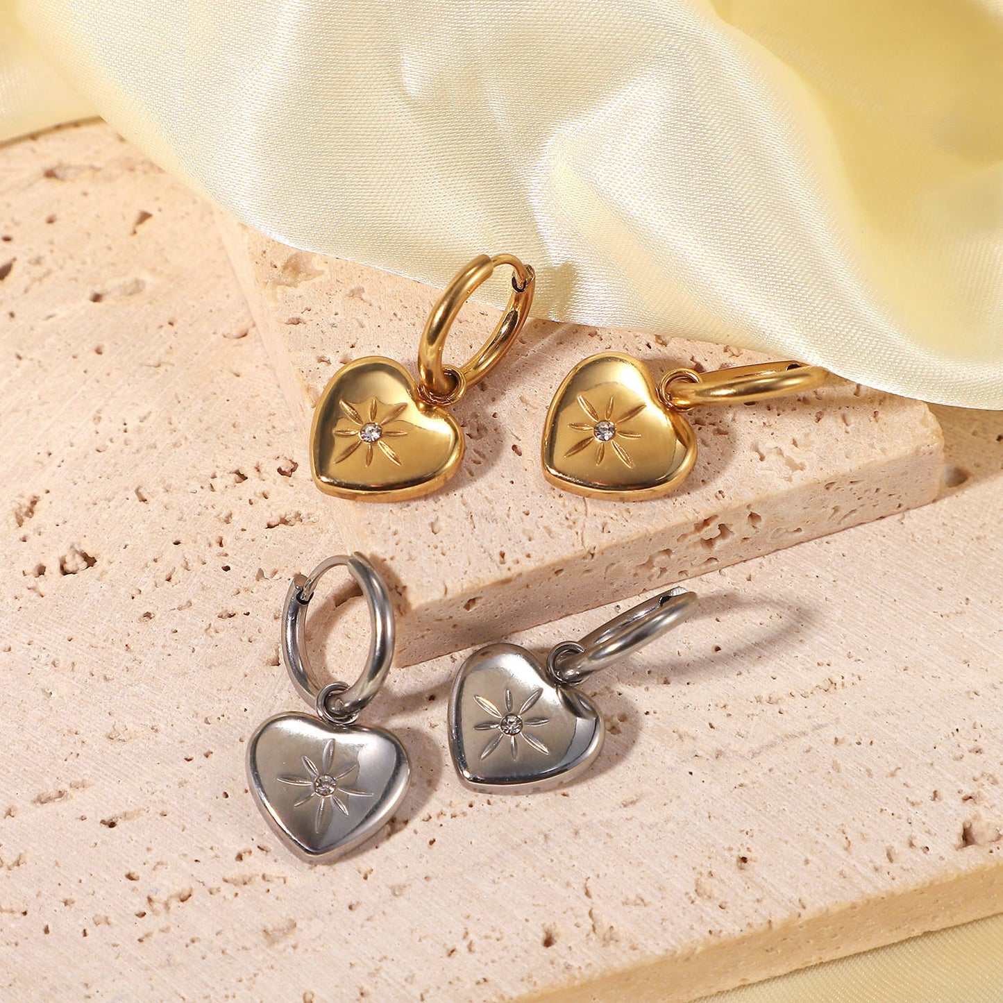 True North Heart Hoop Premium Earrings - 18K Gold Plated