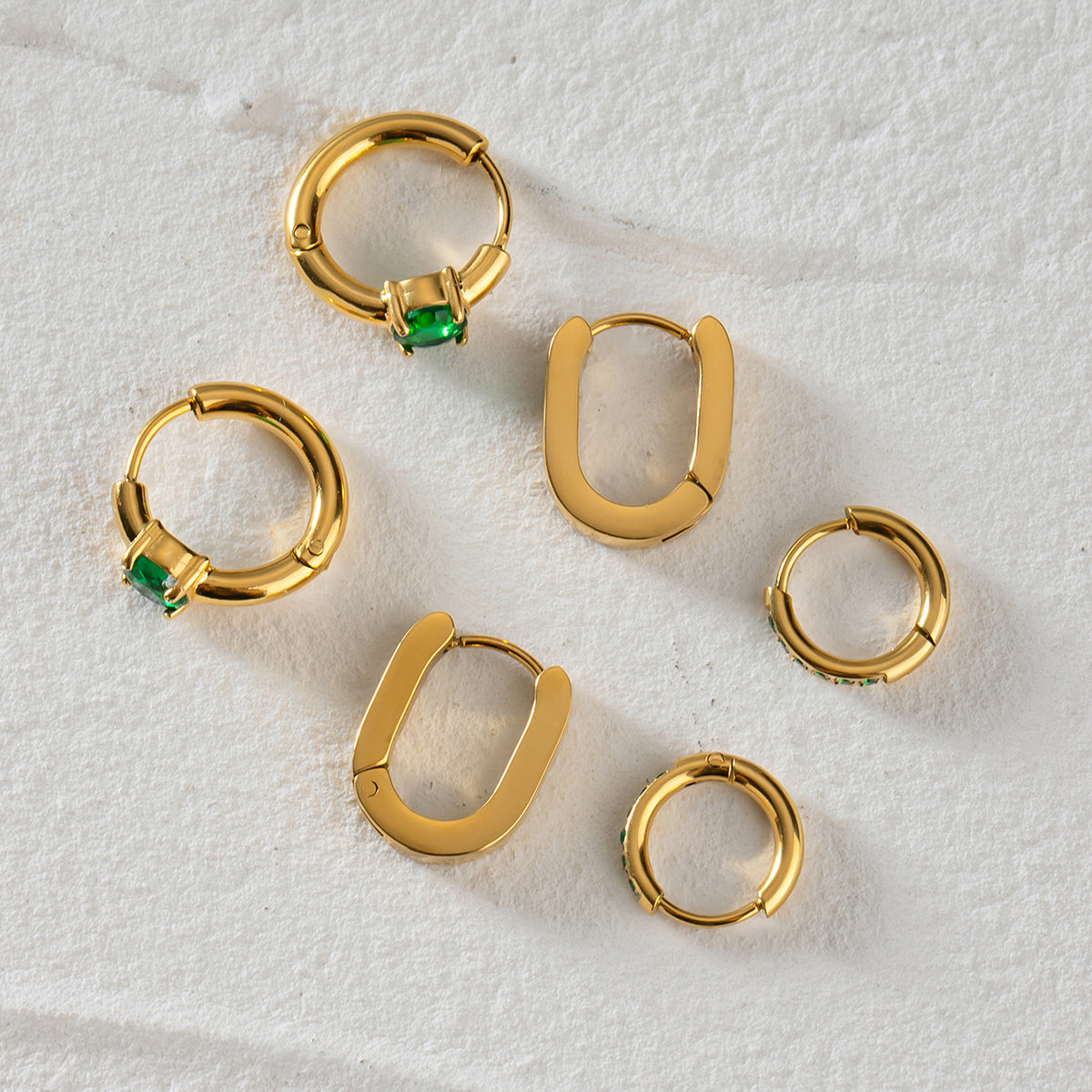Green Classic Hoops Set Premium Earrings - 18K Gold Plated