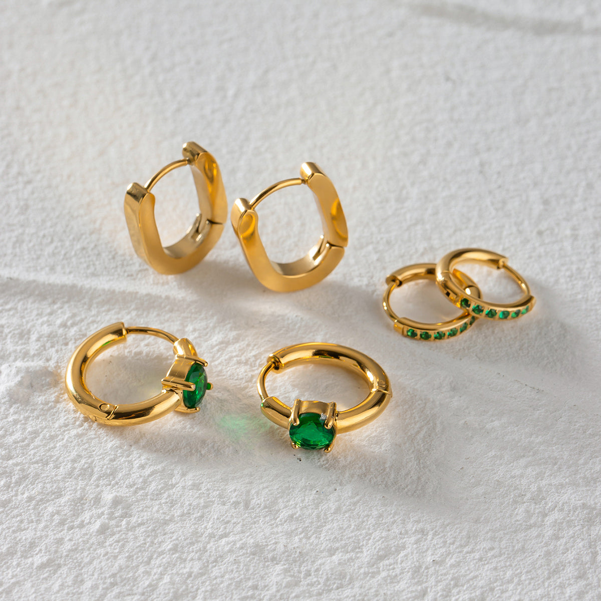 Green Classic Hoops Set Premium Earrings - 18K Gold Plated
