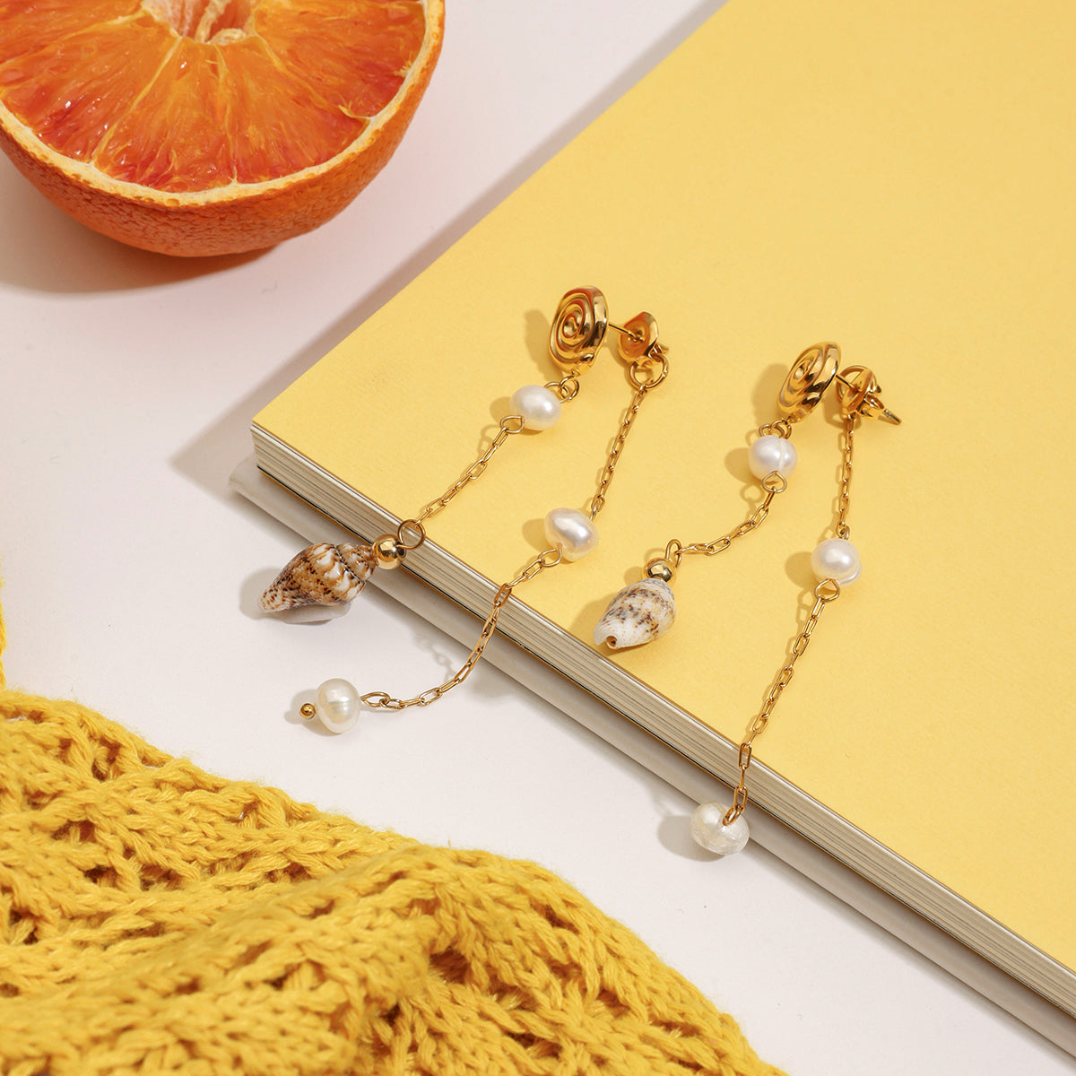 Pearl & Shell Tassle Premium Earrings - 18K Gold Plated