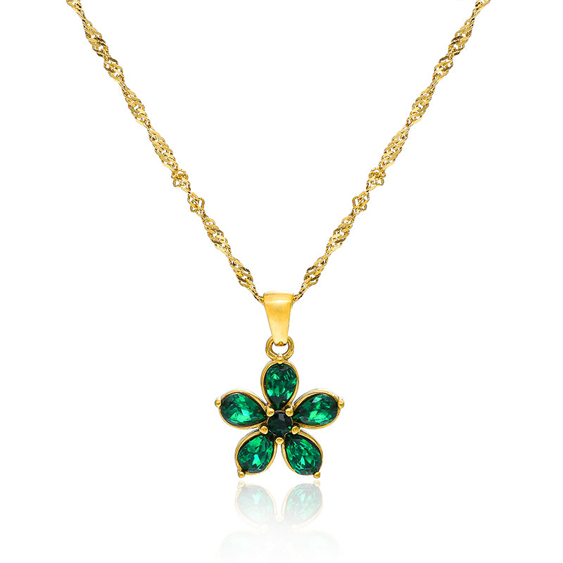 Vana Green Flower Premium Necklace - 18K Gold Plated