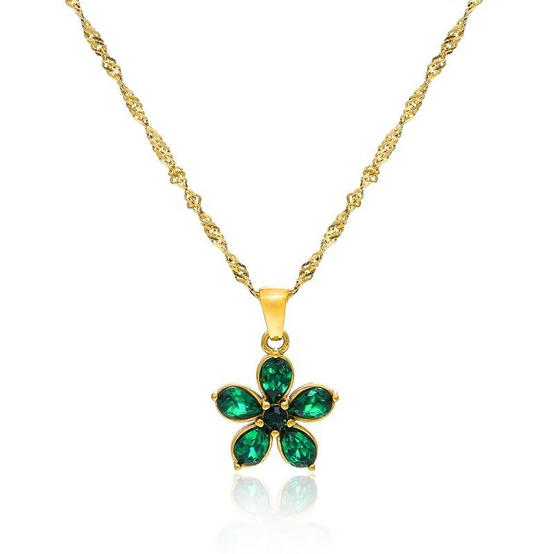 Vana Green Flower Premium Necklace - 18K Gold Plated