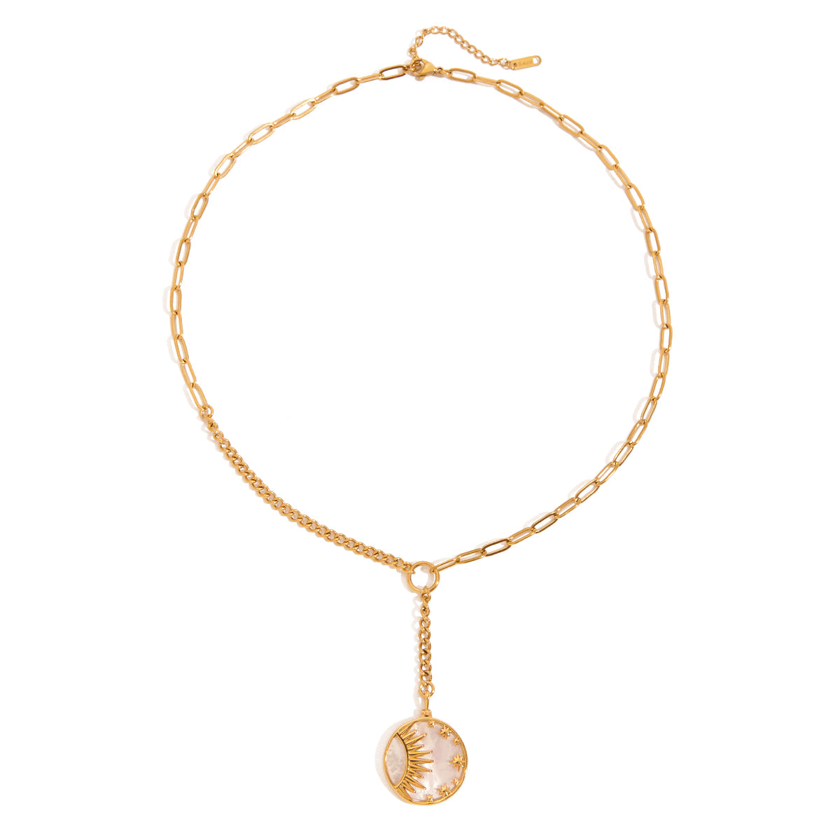 Mother of Pearl Sun, Moon & Stars Premium Necklace - 18K Gold Plated