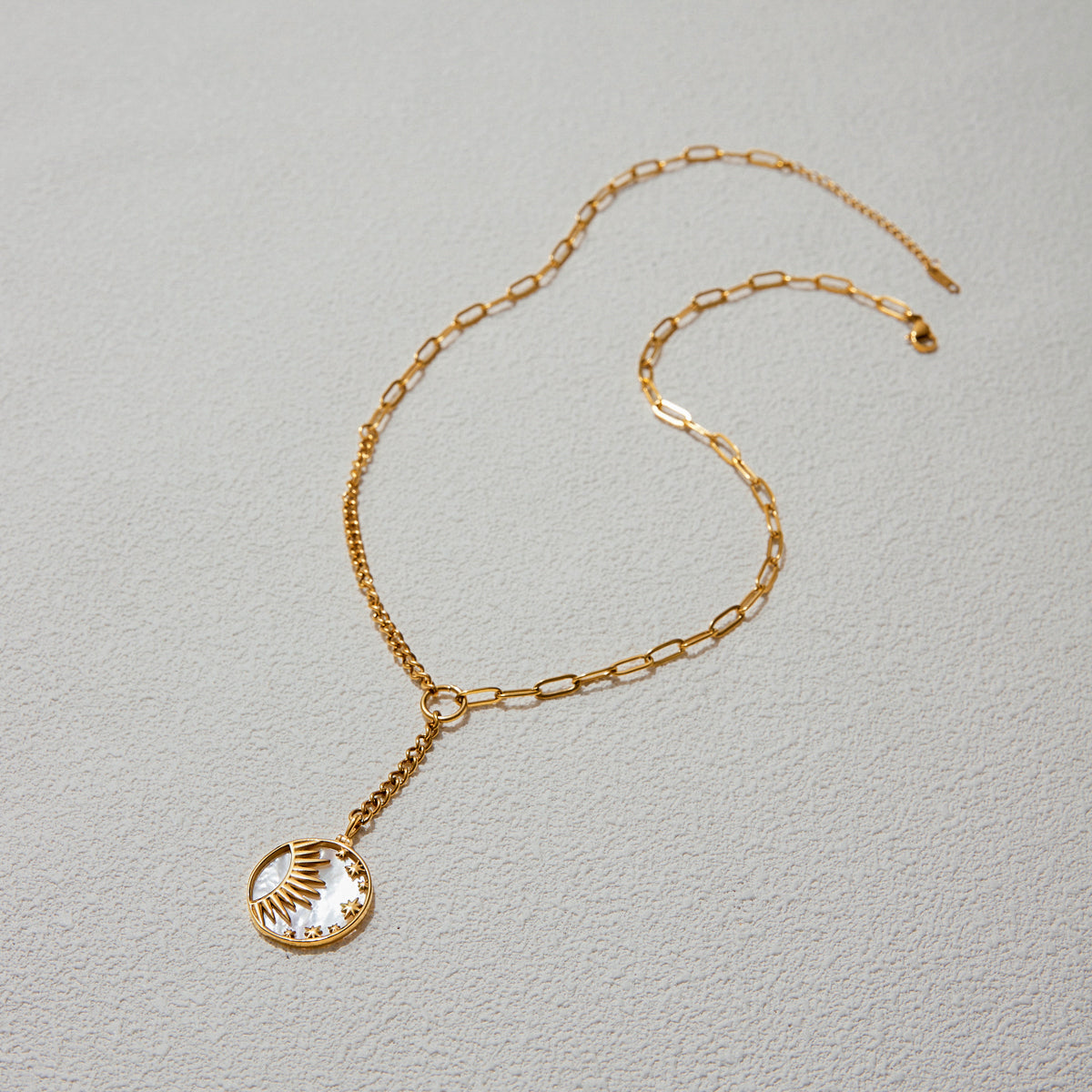 Mother of Pearl Sun, Moon & Stars Premium Necklace - 18K Gold Plated