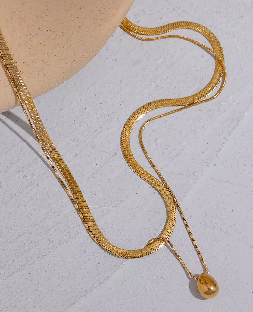 Serpenti tear Drop Layered Premium Necklace - 18K Gold Plated