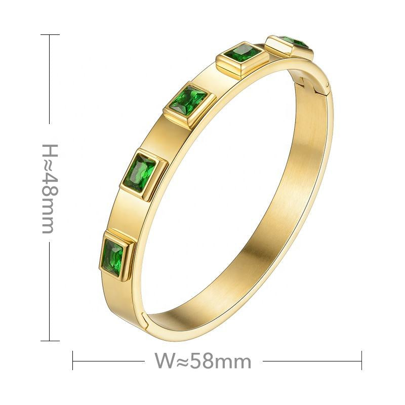 Emerald Zircon Designer Premium Cuff - 18K Gold Plated