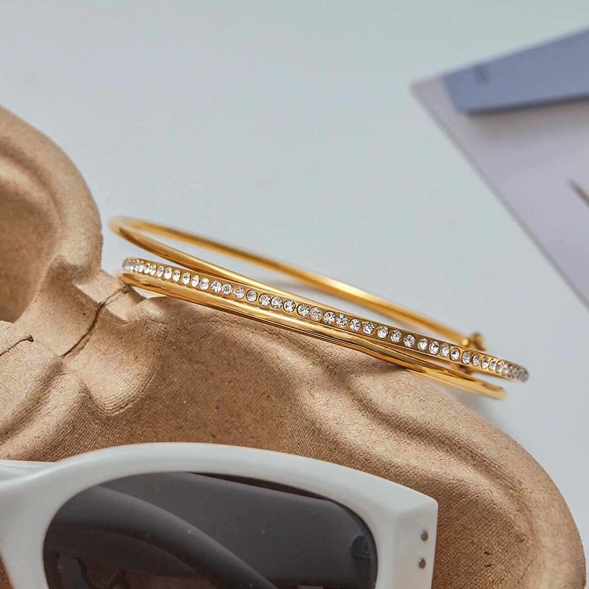 Interlinked Zircon Premium Bangle Bracelet - 18K Gold Plated