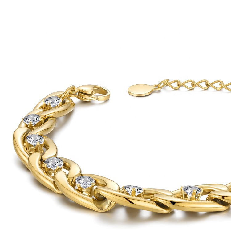 Crystal Chain  Designer Premium Bracelet- 18K Gold Plated