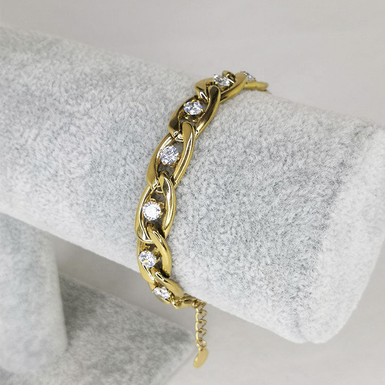 Crystal Chain  Designer Premium Bracelet- 18K Gold Plated