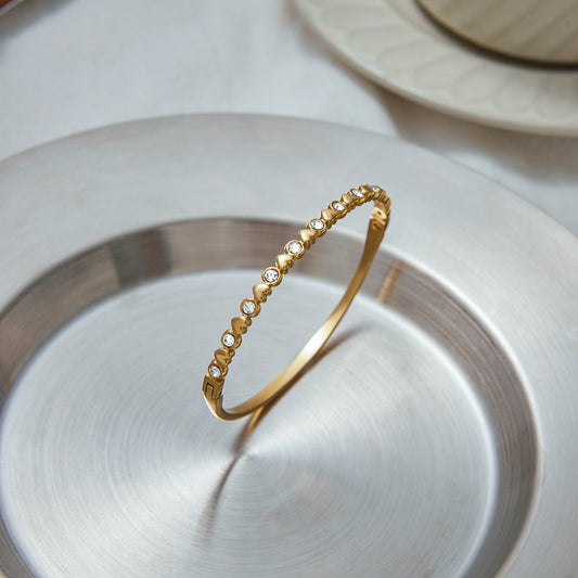 Heart Zircon Premium Bangle Bracelet - 18K Gold Plated