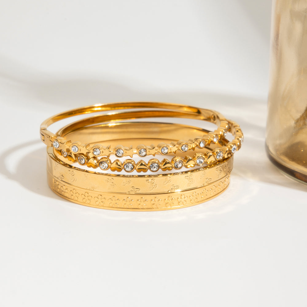 Heart Zircon Premium Bangle Bracelet - 18K Gold Plated