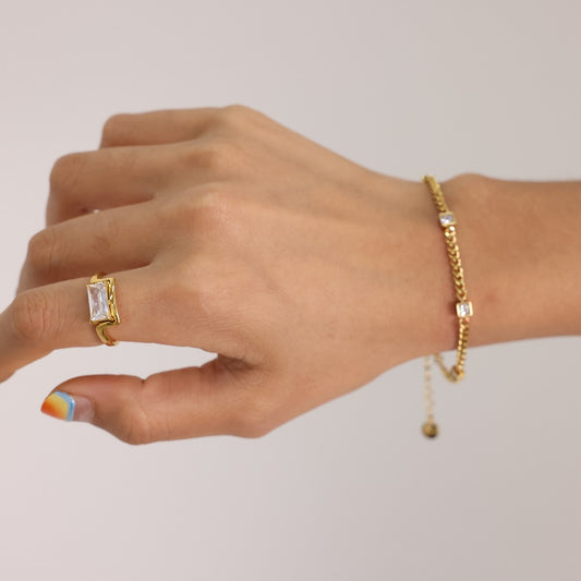 Square Green / Clear Zircon Premium Bracelet - 18K Gold Plated