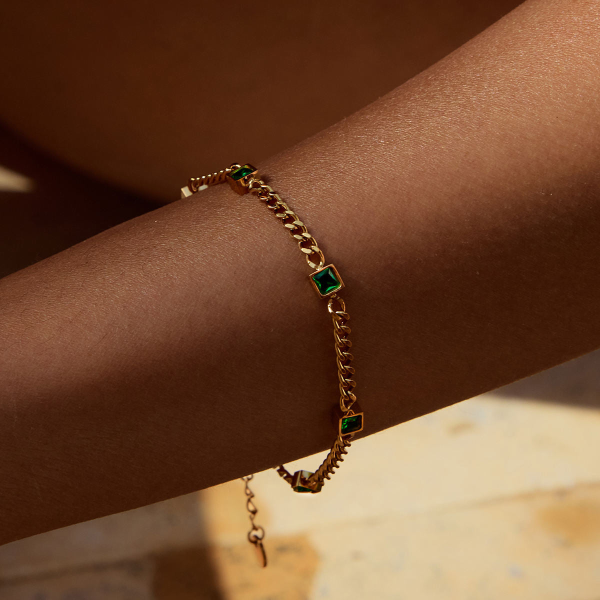Square Green / Clear Zircon Premium Bracelet - 18K Gold Plated