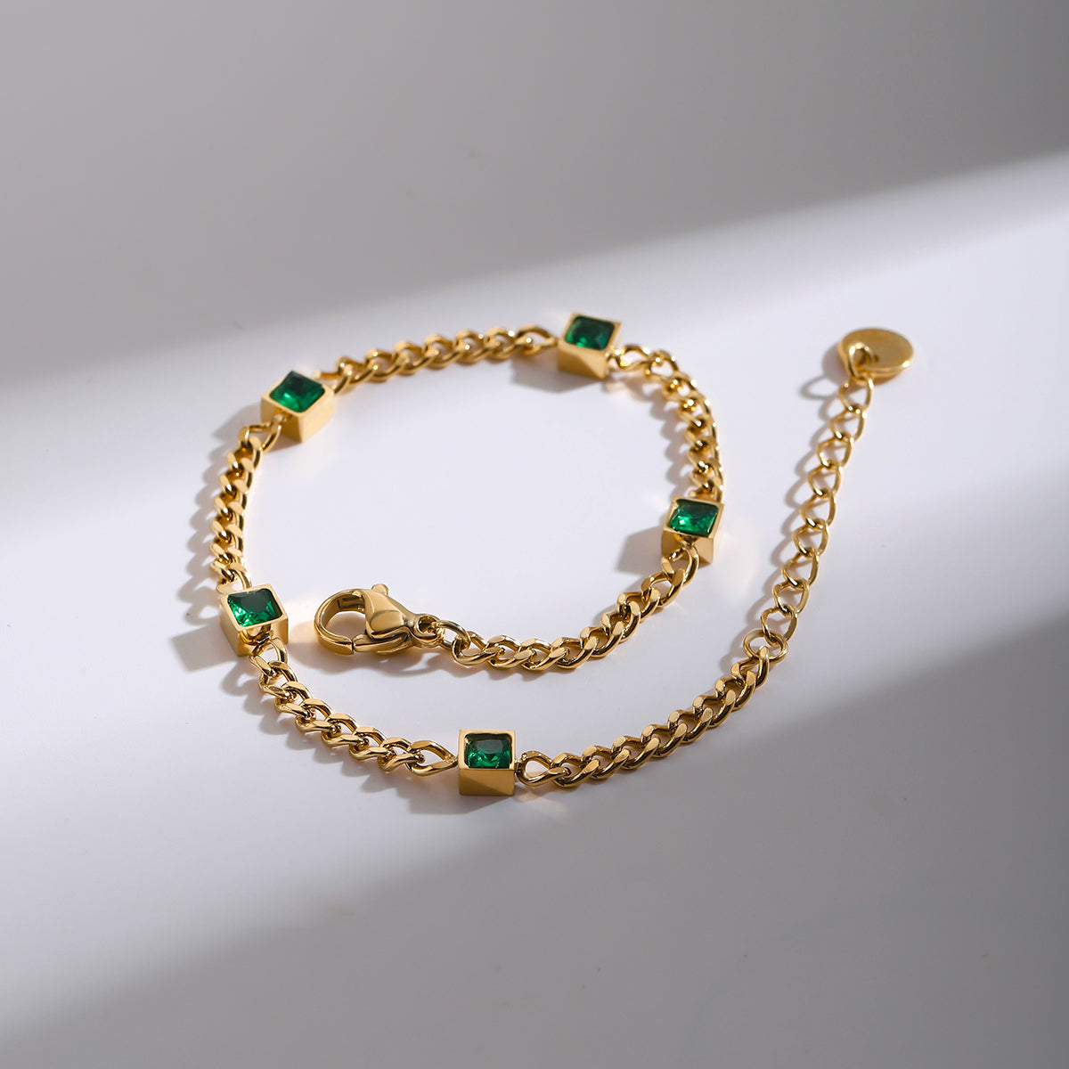 Square Green / Clear Zircon Premium Bracelet - 18K Gold Plated