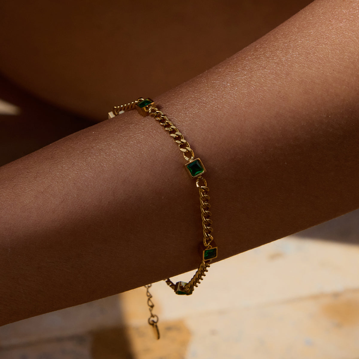 Square Green / Clear Zircon Premium Bracelet - 18K Gold Plated