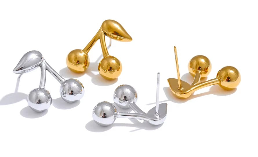 Cherry Stud Premium Earrings - 18K Gold Plated