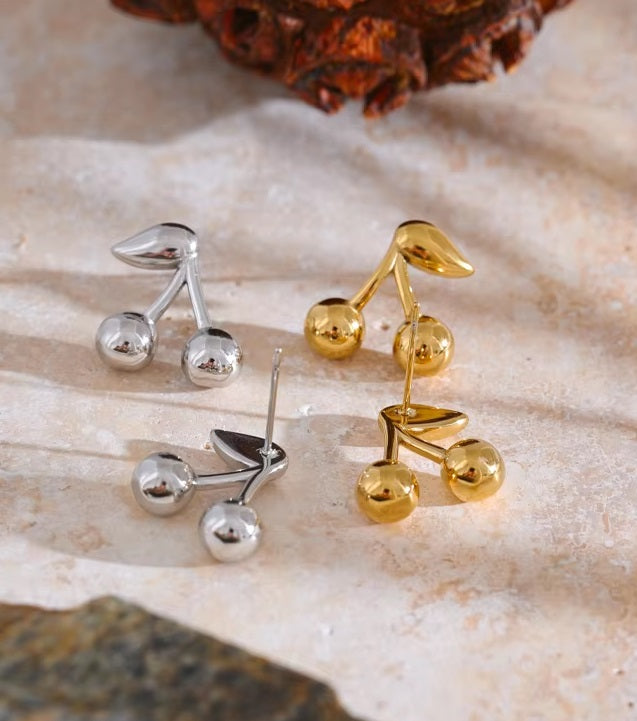 Cherry Stud Premium Earrings - 18K Gold Plated