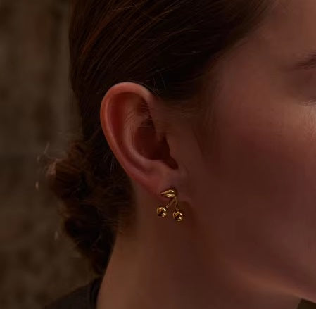 Cherry Stud Premium Earrings - 18K Gold Plated