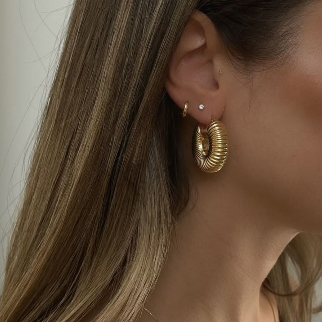 Ripple Hoop Premium Earrings - 18K Gold Plated